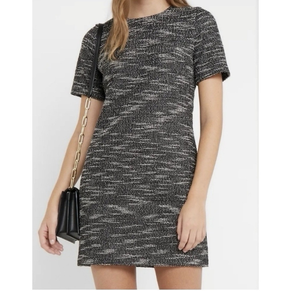 Club‎ Monaco Womens Textured Short Sleeve Lined Dress Size XS Black Tweed